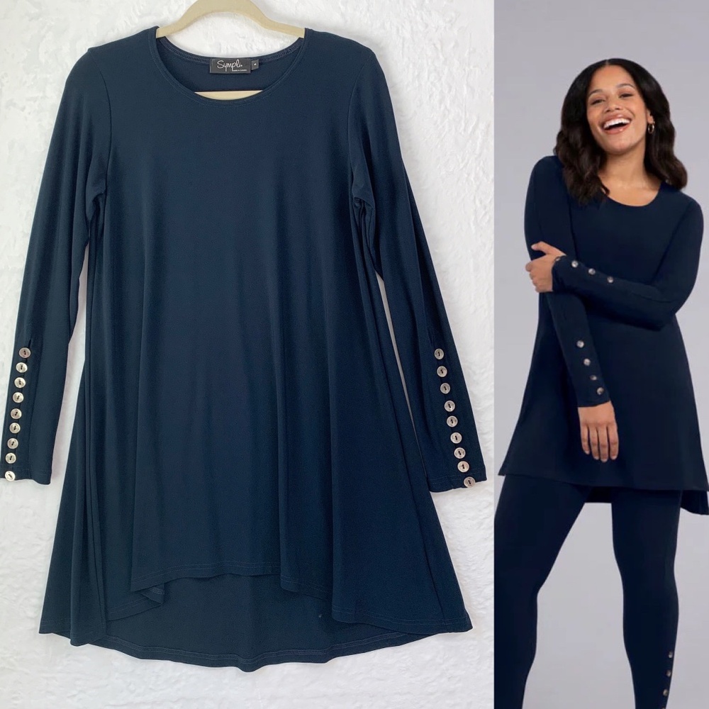Sympli Quest Tunic Ponte Knit Lagenlook Navy Blue Sz 8